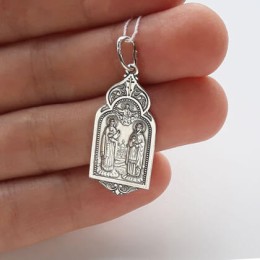 Серебряная нательная иконка Петр и Феврония Муромские 41406