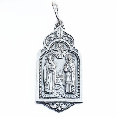 Серебряная нательная иконка Петр и Феврония Муромские 41406