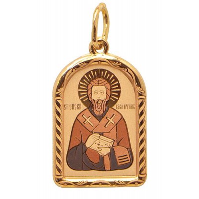 Золотая нательная иконка святой Валентин православный образок 41638