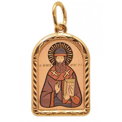 Золотая подвеска иконка на шею святой Дионисий Денис 41639