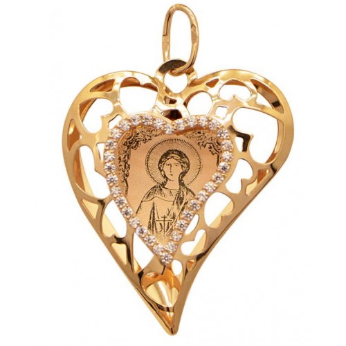 Золотой кулон сердце с иконой святая Надежда 41963