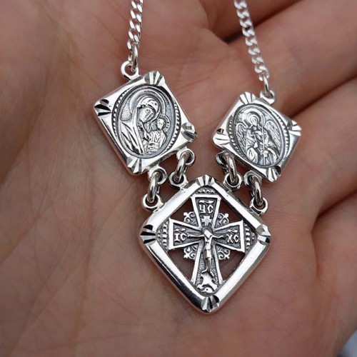 Серебряная подвеска на цепочке, иконки Казанская Ангел Хранитель