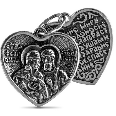 Кулон сердце Святые Петр и Феврония из серебра 43270