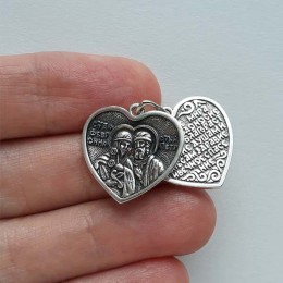 Кулон сердце Святые Петр и Феврония из серебра 43270