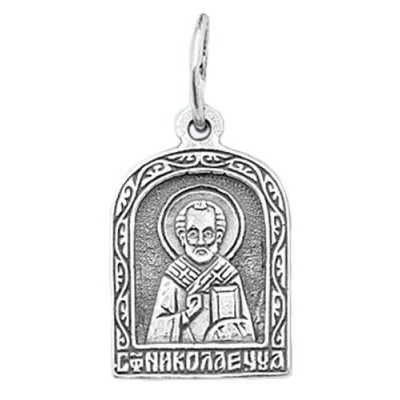 Нательная иконка Николай Чудотворец серебро родированное 46352