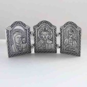 Икона серебряная складень трехстворчатый Пантелеймон Целитель, арт. 18920