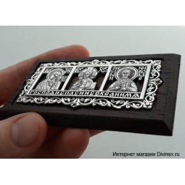 Икона из серебра в машину Казанская Вседержитель, Николай Чудотворец 30460