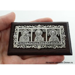 Икона из серебра в машину Казанская Вседержитель, Николай Чудотворец 30460