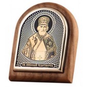 Икона Николай Чудотворец дерево серебро обсидиан