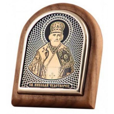 Икона Николай Чудотворец дерево серебро обсидиан 42629