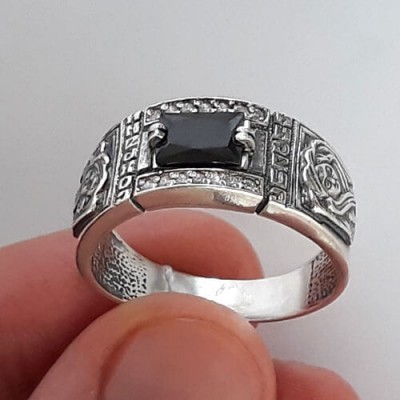 Мужское кольцо серебряное оникс православное 15946