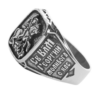 Мужское кольцо печатка серебряная Георгий Победоносец 15996