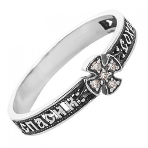 Православное кольцо серебряное с молитвой