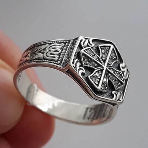 Cеребряное кольцо мужское Спаси и сохрани 16437