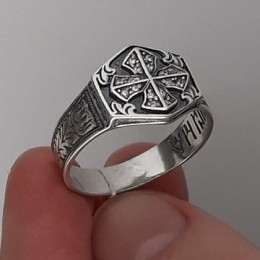 Cеребряное кольцо мужское Спаси и сохрани 16437