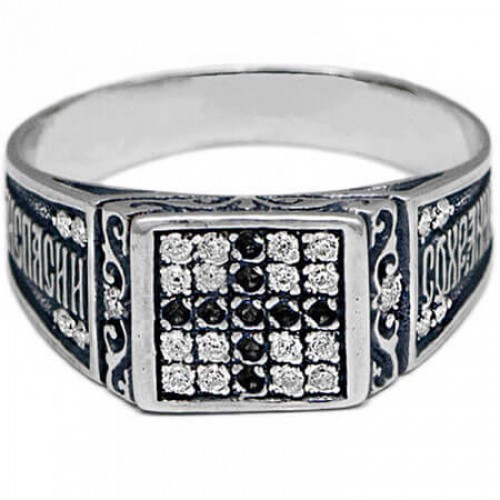 Серебряное кольцо мужское Спаси сохрани 17564