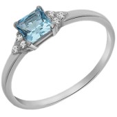 Серебряное женское кольцо с квадратным голубым камнем (фианит), арт. 17573