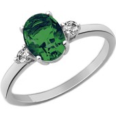 Серебряное женское кольцо с фианитами зеленый камень, арт. 17575