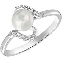 Серебряное женское кольцо жемчуг, фианиты 17577