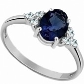 Серебряное женское кольцо с синим камнем фианитом, шинка 1.7 мм, арт. 17600