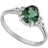 Серебряное женское кольцо с зеленым камнем фианитом, арт. 17601