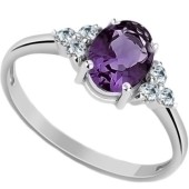 Серебряное женское кольцо с сиреневым камнем фианитом, арт. 17602