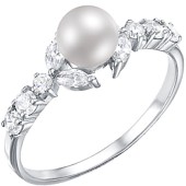 Серебряное женское кольцо с жемчугом и фианитом, арт. 17609
