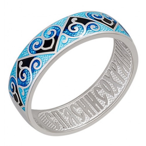 Серебряное кольцо с эмалью молитва Спаси и сохрани 18729