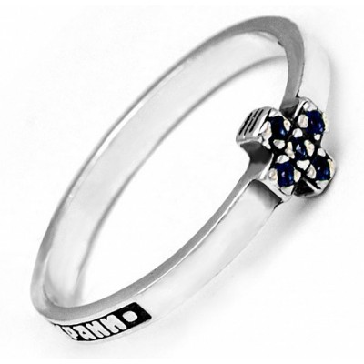 Серебряное кольцо с крестиком синие фианиты 18806