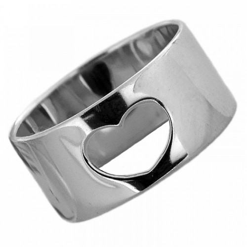Широкое серебряное кольцо гладкое 10 мм Сердце 18862