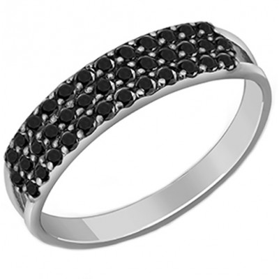 Серебряное женское кольцо с черными фианитами 18870