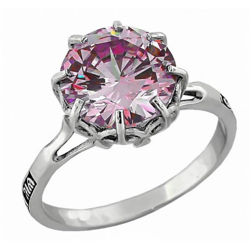 Перстень Спаси и сохрани с розовым камнем женский 18921