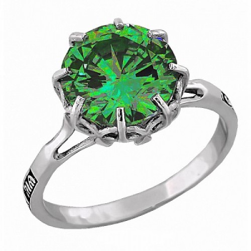 Женский перстень Спаси и сохрани  с зеленым камнем 18923