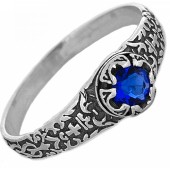 Серебряное кольцо православное женское с синим камнем, арт. 19011