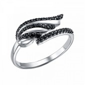 Серебряное кольцо с черными камнями женское, арт. 35865