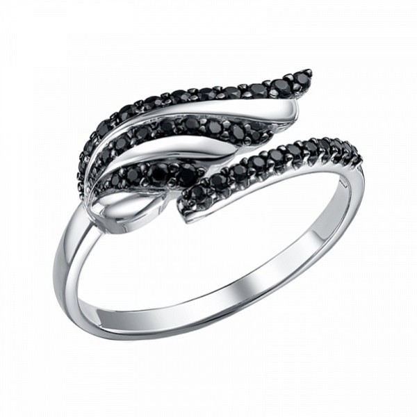 Серебряное кольцо с черными камнями женское 35865