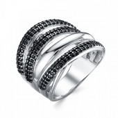 Серебряное кольцо с черными камнями объемное женское, арт. 35866