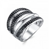 Серебряное кольцо с черными камнями, арт. 35867