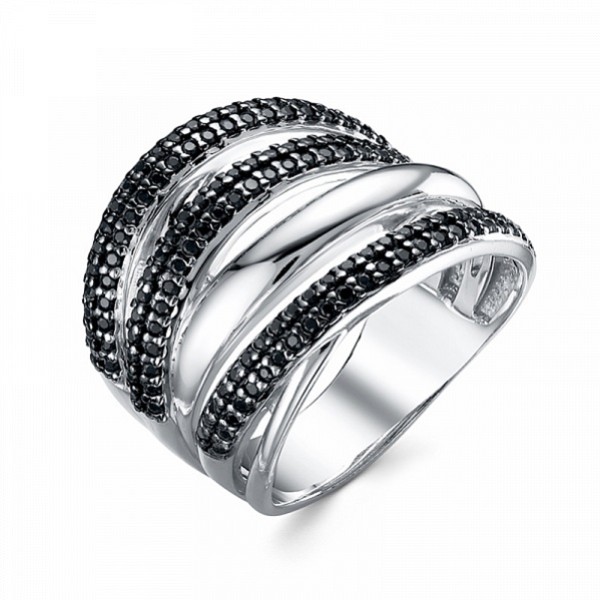 Серебряное кольцо с черными камнями, арт. 35867