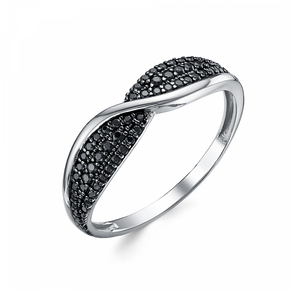 Серебряное кольцо с черными камнями женское, арт. 35883