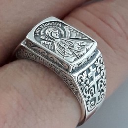 Мужская печатка кольцо из серебра с Ангелом 43860