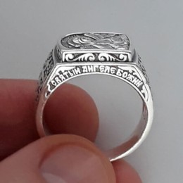 Мужская печатка кольцо из серебра с Ангелом 43860