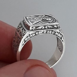 Мужская печатка кольцо из серебра с Ангелом 43860