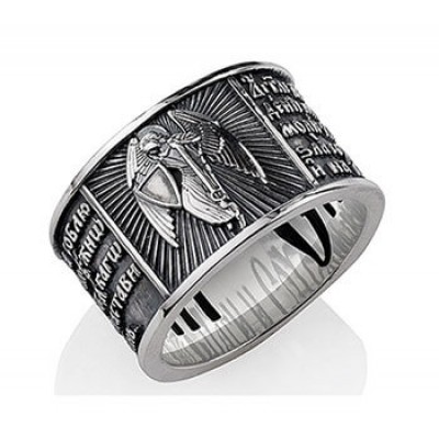 Широкое мужское кольцо серебряное Ангел Хранитель 44719