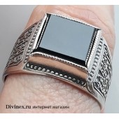 Серебряное кольцо с черным ониксом мужское 