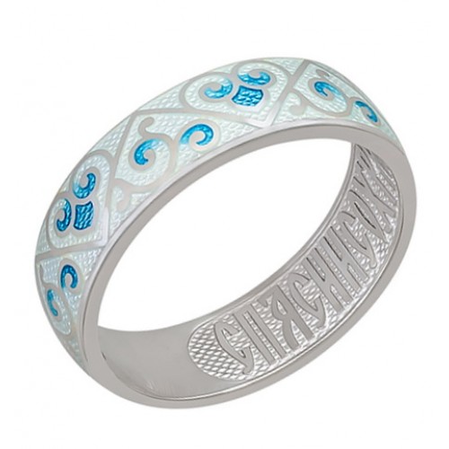 Серебряное кольцо с эмалью молитва Спаси и сохрани 49113