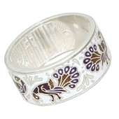 Серебряное кольцо с белой эмалью и молитвой, арт. 50600