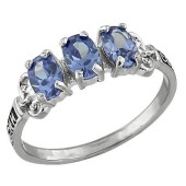 Серебряное кольцо Спаси и Сохрани с голубыми фианитами, арт. 41591