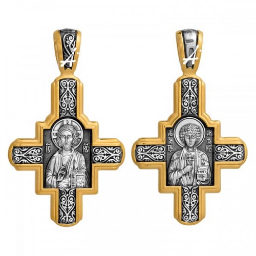 Серебряный крест с позолотой Пантелеимон 293236