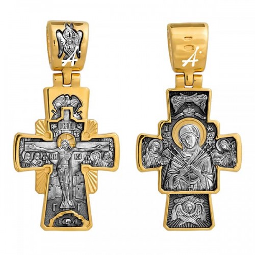 Серебряный крест с позолотой Семистрельная Божия Матерь 293268